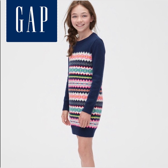 Gap Kids Multi Stripe Fair Isle Wool Sweater Dress